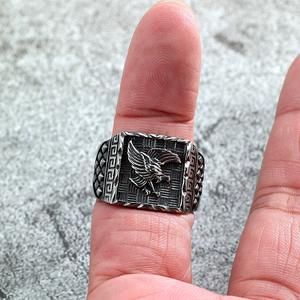 Vintage Stainless Steel Men's <b>Ring</b> Eagle Relief Geometric Pattern Retro Style Gift Jewelry - Product Image 4