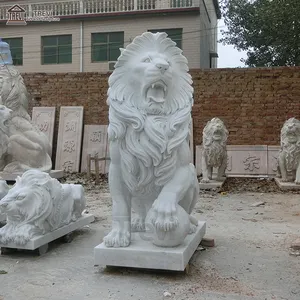รูปปั้นสิงโตหินอ่อนแกะสลักสัตว์หินหินอ่อนสิงโตสำหรับขาย