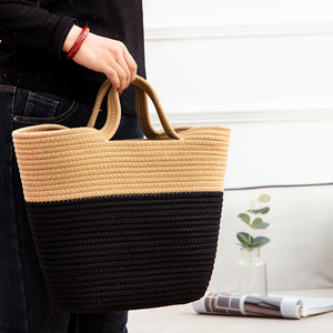 Handmade <b>straw</b> woven <b>bag</b>, beach <b>bag</b>, new style, fashionable color-blocked design for women, perfect for seaside vacations. - Product Image 2