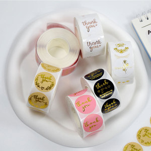 Goedkope prijs, snelle verzending, kleine ronde 2,5cm 3,8cm zelfklevende gouden folie bedank stickers op rollen, stickerrollen - Product Image 6