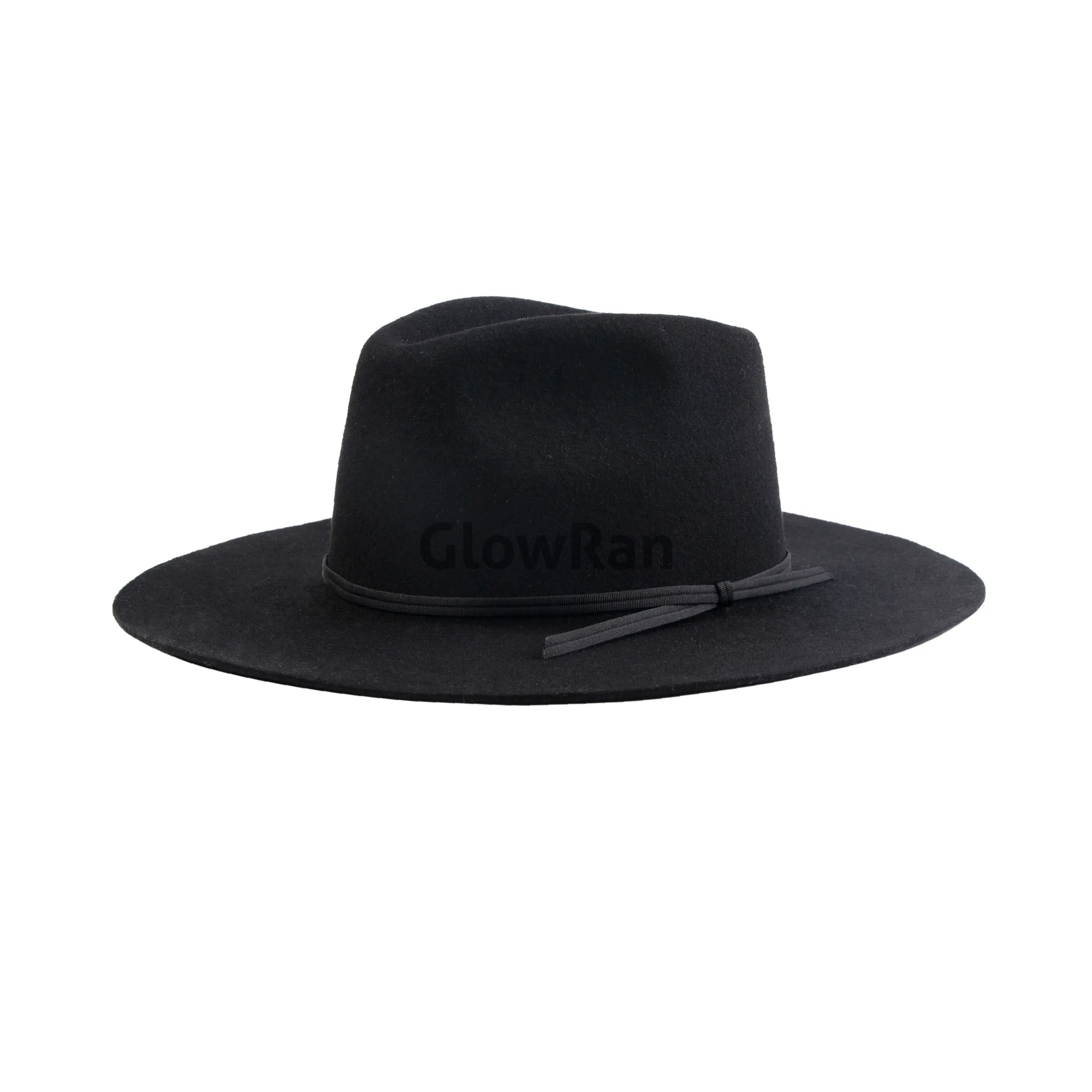 Topi Pria tepi lebar wol Australia 100% Fedora flanel hitam uniseks gaya klasik dengan pita