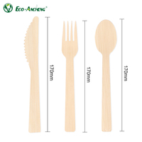 Cuillères en bois biodégradables en vrac, couverts jetables en bambou 17 cm (5,5 pouces), cuillère, fourchette, couteau pour les magasins d'alimentation