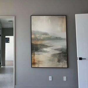 Peinture à l'huile originale de paysage côtier minimaliste de Misty Shores, art mural de plage sereine encadré sur toile, art mural peint à la main - Product Image 2