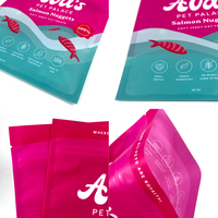 Sachet refermable à fermeture éclair en Mylar imprimé avec logo personnalisé, scellé sur trois côtés, pour emballage de friandises pour animaux de compagnie, idéal pour les friandises au saumon pour chats