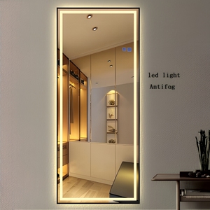 LED Lighted Strip Eco-Friendly Full Body Glass Wall Custom Art Deco Style Framed Silver Mirror Christmas Decor - Product Image 1