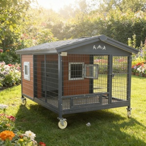<span class=keywords><strong>Maison</strong></span> pour animaux de compagnie moderne pliable en acier inoxydable et bois pour petits animaux, cage extérieure imperméable, blanche - Product Image 6