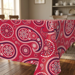 Mantel Personalizable con Estampado Paisley Rojo, Venta al por Mayor, Poliéster Lavable, Estilo Clásico para Uso Doméstico - Product Image 1