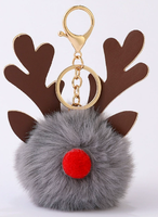 Décoration de Noël en alliage de zinc, boule en fausse fourrure de renard douce et moelleuse, porte-clés en peluche, pompon de cerf, porte-clés, breloque pour sac à main