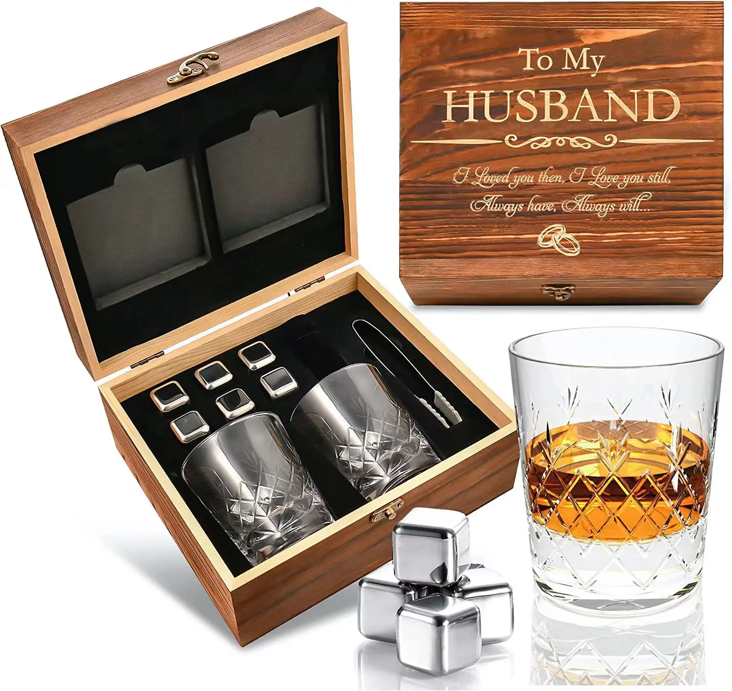 Whiskey Stones Gift Set Anniversary Gifts for Husband Him Men, Husband Birthday Wedding Anniversary Valentine's Day Gift
