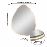Kingstin Miroir SDB LED Sans Cadre, Goutte, Anti-Buée, Lumière 3 Couleurs Dimmable, Horloge Intelligente, Mural