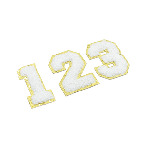 แผ่นปะติดเสื้อผ้าแบบรีดติด ลายปักเชนีล  รักษ์โลก พร้อมหมายเลข - Product Image 1
