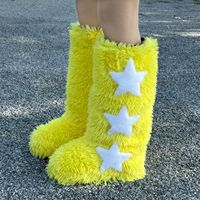 Bottes de cow-boy d'hiver pour femmes 2024, style western, doublure en fourrure pelucheuse, antidérapantes, douces et chaudes, en daim synthétique, pantoufles d'intérieur