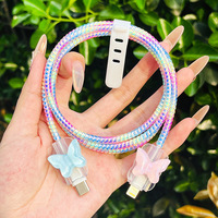 Colorido cristal mariposa carga Cable DE DATOS Protector Winder accesorios para iPhone 18/20W cargador de dibujos animados cubierta protectora