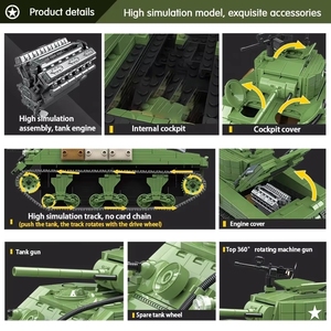 100081 726 pièces <span class=keywords><strong>Char</strong></span> <span class=keywords><strong>Sherman</strong></span> M4A1 Soldat Américain Arme Modèle Classique Blocs de Construction Briques Jouets pour Enfants - Product Image 5
