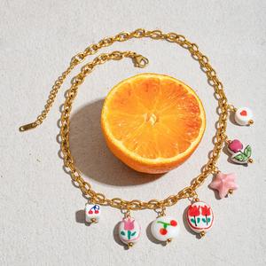 Nuova collana Vintage con ciondolo rosa rosa con stella rosa e ciliegia placcato in oro 18k collana di gioielli in acciaio inossidabile - Product Image 2