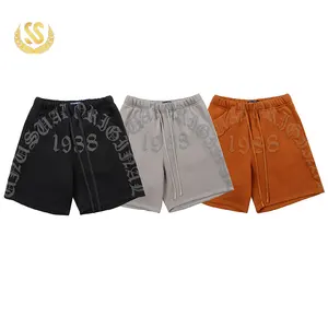 Custom casual 3D puff printed men's short drawstring sports shorts