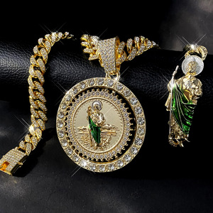 Collier chaîne cubaine Hip-Hop pour hommes et femmes, pendentif Saint Jude serti de diamants, tendance - Product Image 5