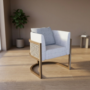 Modern Wicker Accent Chair Single Seater <b>Sofa</b> Armchair Fabric Cushioned Leisure Seat for Living Room Balcony - Product Image 3