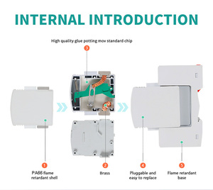 Tăng thiết bị bảo vệ 500V 600V 800V <span class=keywords><strong>20ka</strong></span> 40kA 3 P 3 cực ba giai đoạn T2 DC <span class=keywords><strong>Surge</strong></span> Protector SPD cho năng lượng mặt trời hệ thống - Product Image 4