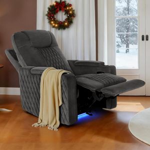 Sillón Reclinable Eléctrico de Terciopelo Extra Grande con Respaldo Dividido, Reposacabezas y Reposabrazos Ajustables - Muebles Modernos para Sala de Estar de Villa - Product Image 1