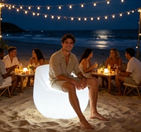 Fauteuil LED d'extérieur étanche, design moderne, multicolore, rechargeable, en PE, pour ferme, bord de piscine, yacht, salon