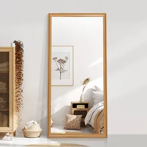 Wholesale full size mirror wooden frame-Wooden frame high floor full body cosmetic mirror large size bedroom mirror living room floor mirror with frame