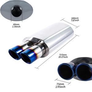 Tubo de Escape Recto de Acero Inoxidable de Alta Calidad para Auto, Entrada de 60 mm, con Doble Punta Azul Quemado, Accesorios para Auto C1448-BB2- - Product Image 2