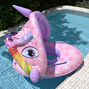 <b>Inflatable</b> Swimming Ring For Toddlers 57x65cm With Sunshade And Steering Wheel Cartoon Design Water Toy For Kids - Product Image 2