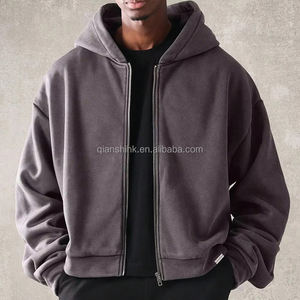 Invierno logotipo personalizable en blanco Zip up Hoodie Fabricante Peso pesado Algodón Liso Hoodie Oversized Drop Shoulder Zip Hoodie - Product Image 2