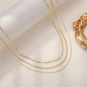 Collar de Moda con Cuentas y Eslabones de Cadena, Collar Cubano de Latón de <span class=keywords><strong>Tres</strong></span> Capas de 1.5mm para 35+38+42+5CM - Product Image 5