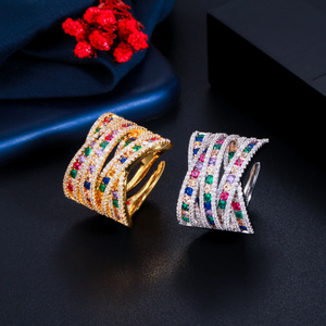 Big Bold 18k Gold Plated Mixcolor Cubic Zirconia CZ Jewelry Adjustable Open Big <strong>Ring</strong> for Women Party Hand Accessories - Product Image 4