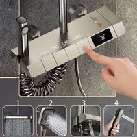 Ensemble de pommeau de douche à sortie d'eau 4 modes Mélangeur de pluie de luxe Système noir Ensemble de douche thermostatique à clé de piano