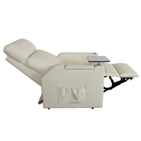 Fauteuil inclinable électrique moderne blanc avec table pliante extensible, revêtement en tissu, fonction rafraîchissante pour personnes âgées