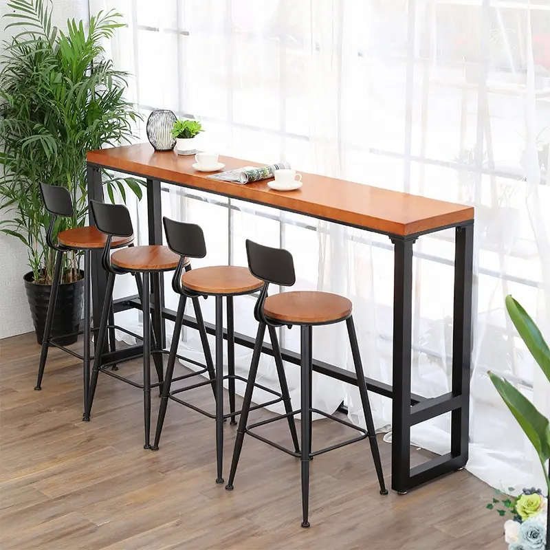 Foshan Furniture Antique Bar furniture industrial cafe wooden bar table and stools for restaurant and bars