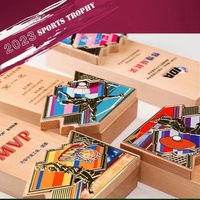Trophées personnalisés en gros avec impression couleur, logo gravé au laser, plaques en bois, récompenses sportives, cadeaux d'entreprise, matériau en verre