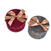 Boîte à chapeau ronde en velours de luxe personnalisée avec poignée en ruban de satin, bord intérieur doré, emballage cadeau rigide pour cadre photo, bougie