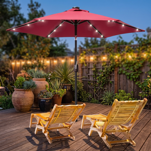 Modern 9FT Solar LED Lighted Anti-UV Outdoor Furniture <b>Patio</b> <b>Umbrella</b> with Base for Hotel & Park Use - Product Image 4