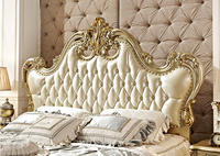 Lit de Luxe en Chêne Massif Sculpté Or Champagne, Ensemble de Meubles de Chambre à Coucher Européen pour Lit Double de Mariage