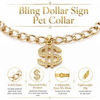 Woobulsland Collier pour chien et chat avec signe de dollar en cristal, plaqué or, léger, réglable, 4 tailles (XS-50 cm)