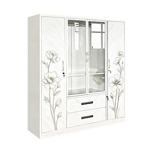Elegante e funzionale in acciaio a 4 porte per camera da letto <span class=keywords><strong>armadio</strong></span> autoportante con chiusura a chiave 2 cassetti appesi per porte <span class=keywords><strong>scorrevoli</strong></span> in tessuto - Product Image 1
