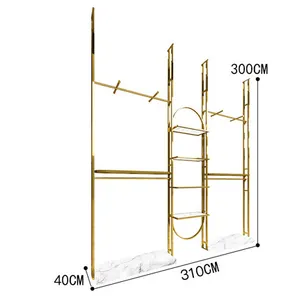 Chất Lượng Cao Vàng Hiển Thị Kệ Đồ Nội Thất Đứng Thiết Kế Cho May Mặc Cửa Hàng Quần Áo Hiển Thị Giá