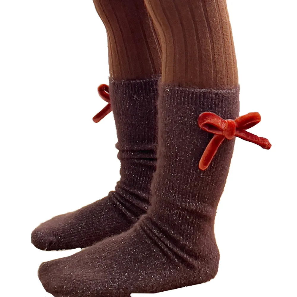 2024 New Warm Soft Free Size Heel less Stockings Socks Princess Baby Girls Bow Socks