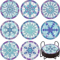 Set Coaster Lukisan Berlian Bunga Mandala dengan Rak, Alas Minuman Kerajinan Seni Rhinestone DIY