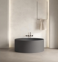 Baignoire autoportante en pierre artificielle noir mat, moderne, pour intérieur, bain profond, usage familial, grande taille, surface solide