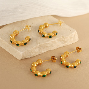 Pendientes de Aro Dorados con Esmeralda y Zirconia, Engaste de Bisel, Forma Geométrica de Bola, Joyería de Moda para Fiesta para Mujer - Product Image 3