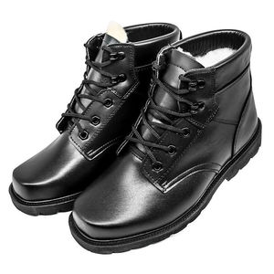 Bottes d'hiver pour homme en cuir véritable doublées de laine, bottes tactiques à tige haute, noires, talon moyen, couleur unie - Product Image 4