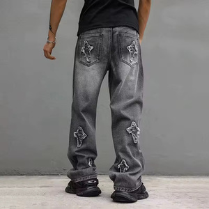 Quần Jean Nam Denim Đen Cao Cấp, Thiết Kế Rộng Rãi, Phong Cách Đường Phố, Có Thêu Logo Khỉ Tùy Chỉnh - Product Image 3
