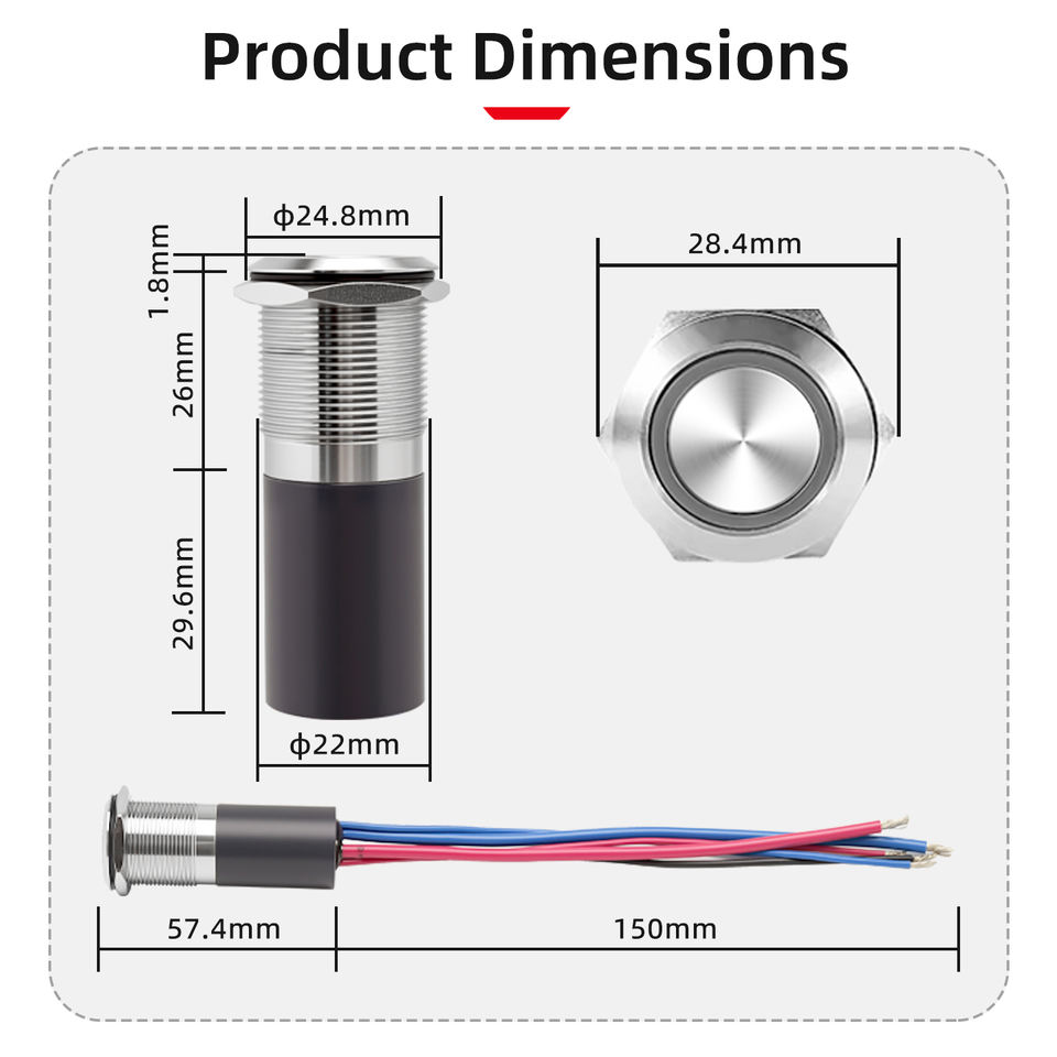 22mm IP68 20A Resettable Push Button Switch 24V ON-OFF Latching Switch ...