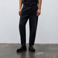 Jean droit noir délavé pour homme, coupe classique, en denim anthracite vintage, pantalon masculin, vente en gros, bas de garde-robe personnalisés et tendance