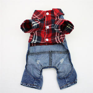 Roupa jeans xadrez para cachorros, calças jeans para cães pequenos primavera - Product Image 4